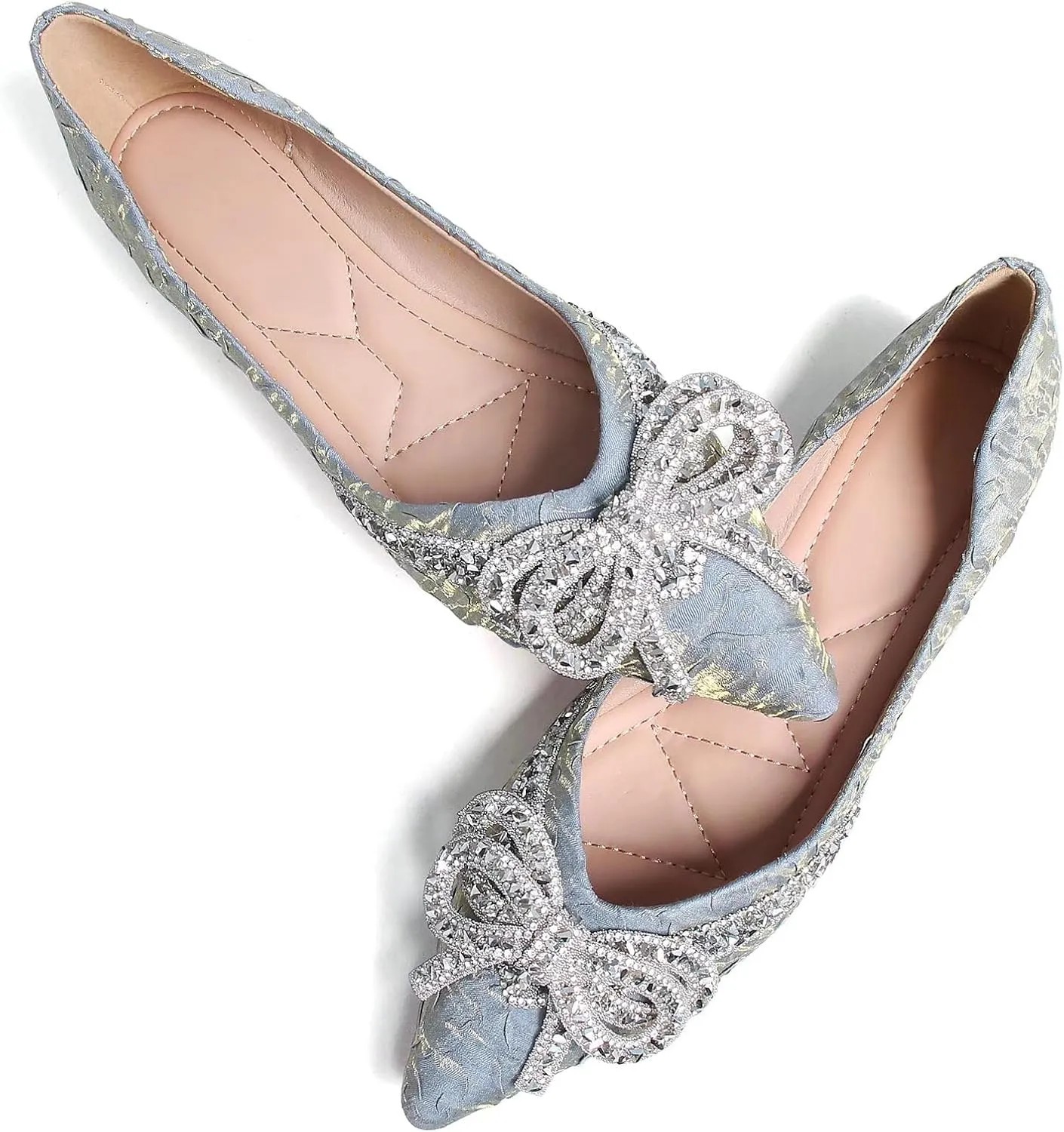 TN TANGNEST Womens Bowknot Ballet Pointed Toe Shiny Dress Shoes Cute Slip On Loafers Comfortable Wedding Flats