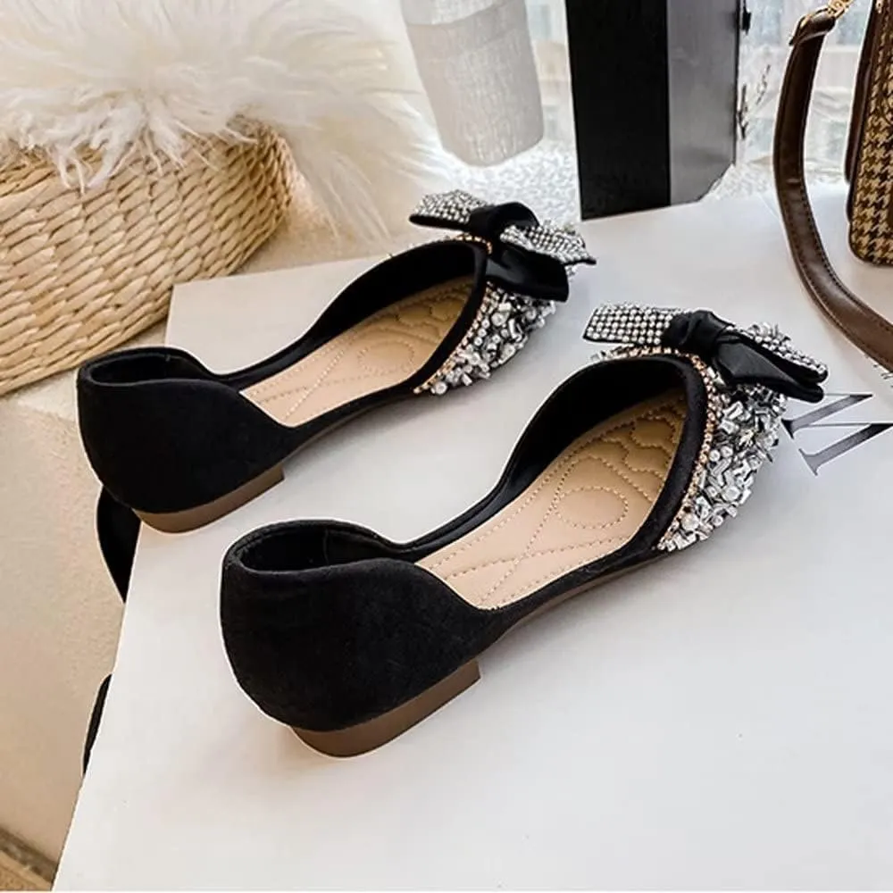 TN TANGNEST Womens Bowknot Ballet Pointed Toe Shiny Dress Shoes Cute Slip On Loafers Comfortable Wedding Flats