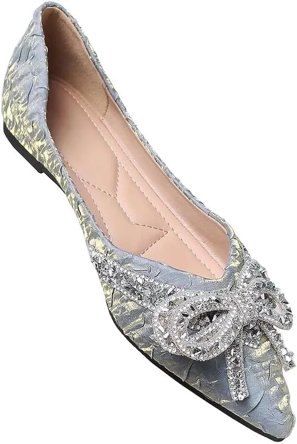 TN TANGNEST Womens Bowknot Ballet Pointed Toe Shiny Dress Shoes Cute Slip On Loafers Comfortable Wedding Flats