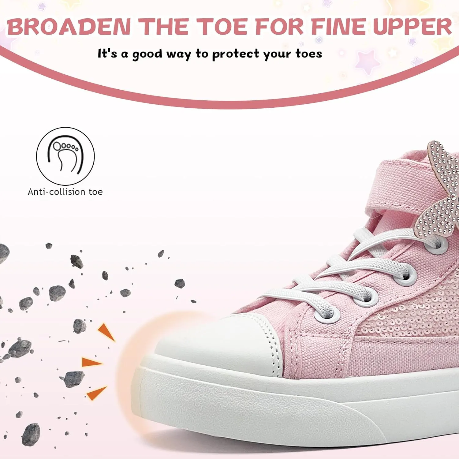 Toddler Sneakers for Girls Boys Canvas High Top Kids Fashion Sparkle Sequins Bow Shoes Running Walking Casual Shoes