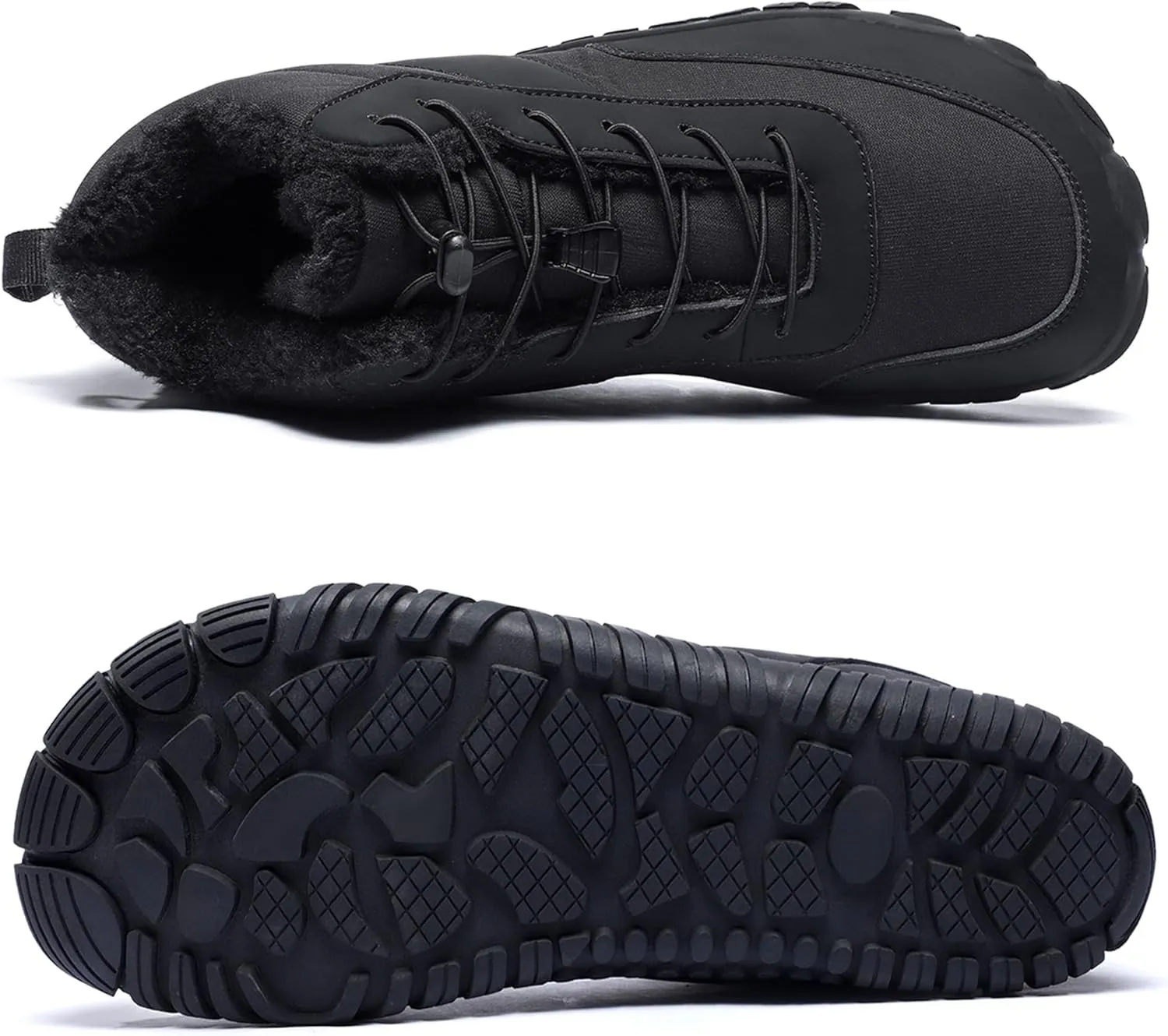 Tongzone Men's Wide Toe Box Barefoot Shoes Fur Lined Minimalist Zero Drop Sole Walking shoes Winter