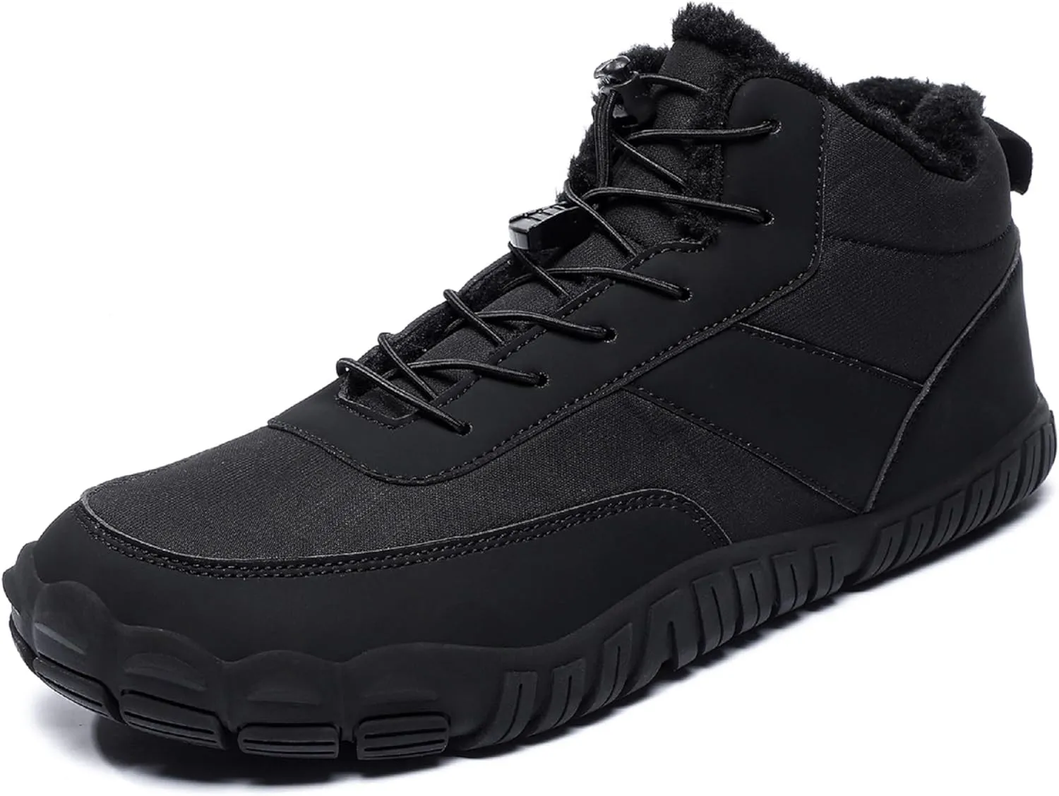 Tongzone Men's Wide Toe Box Barefoot Shoes Fur Lined Minimalist Zero Drop Sole Walking shoes Winter