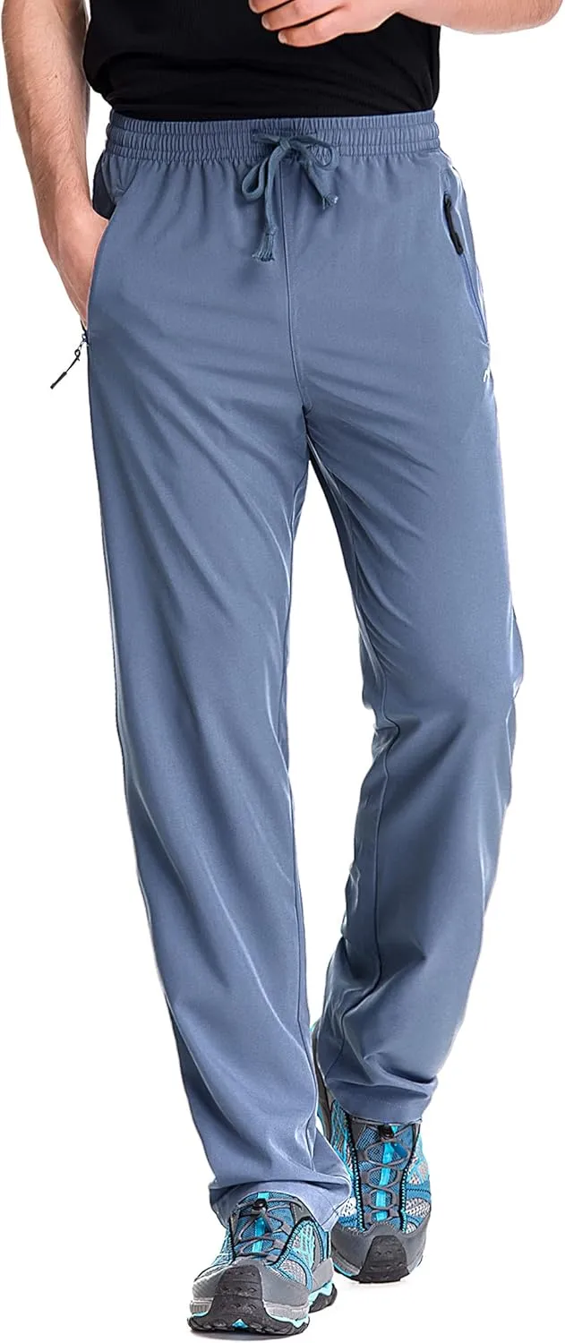 TRAILSIDE SUPPLY CO. Mens Lightweight Track Pants,Stretchy Pants with Zipper Pockets,Loose Fit