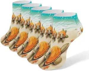 Turtle Starfish Casual Socks Soft Moisture-Wicking Socks Low Cut Invisible Liner Ankle Sock (5 Pairs)