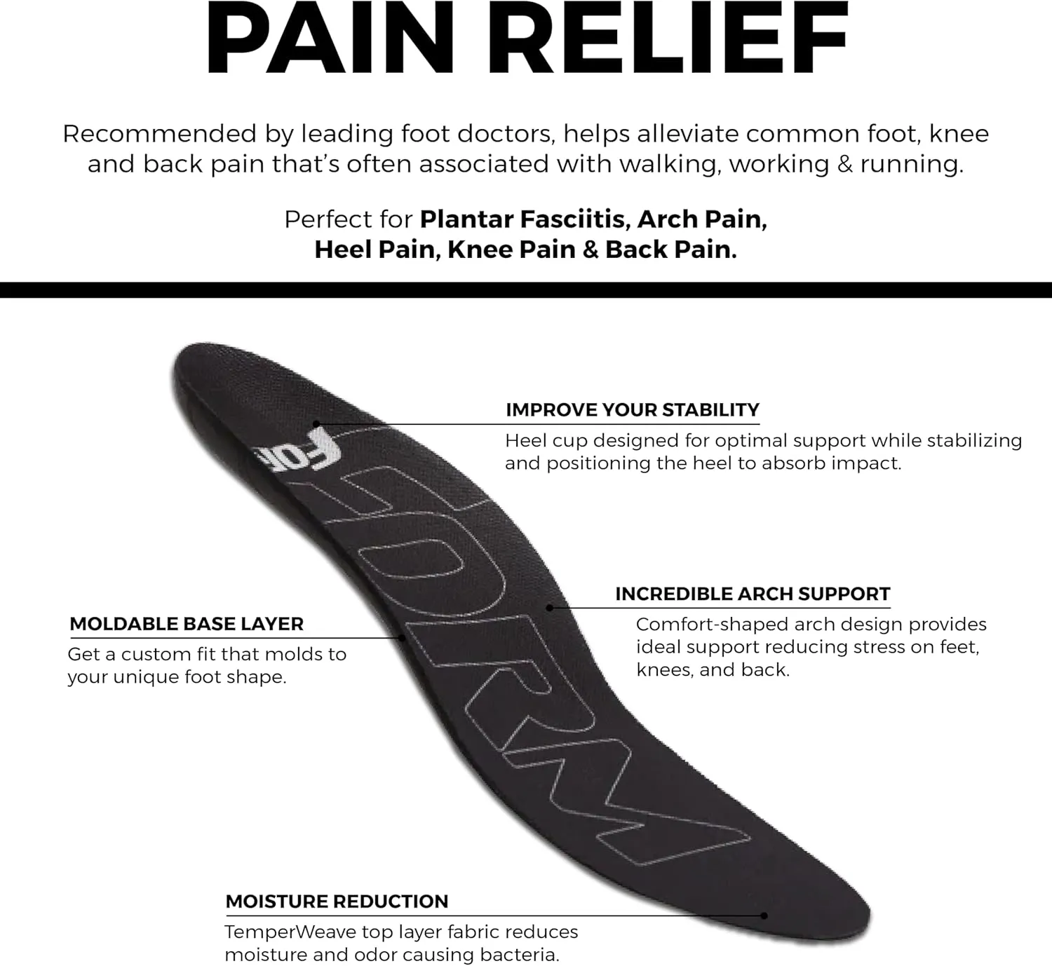 Ultra-Thin Plantar Fasciitis Insoles Designed for Comfort & Maximum Pain Relief, Ideal for Dress Shoes & Boots | Black (Men's 8-8.5, Women's 9.5-10)