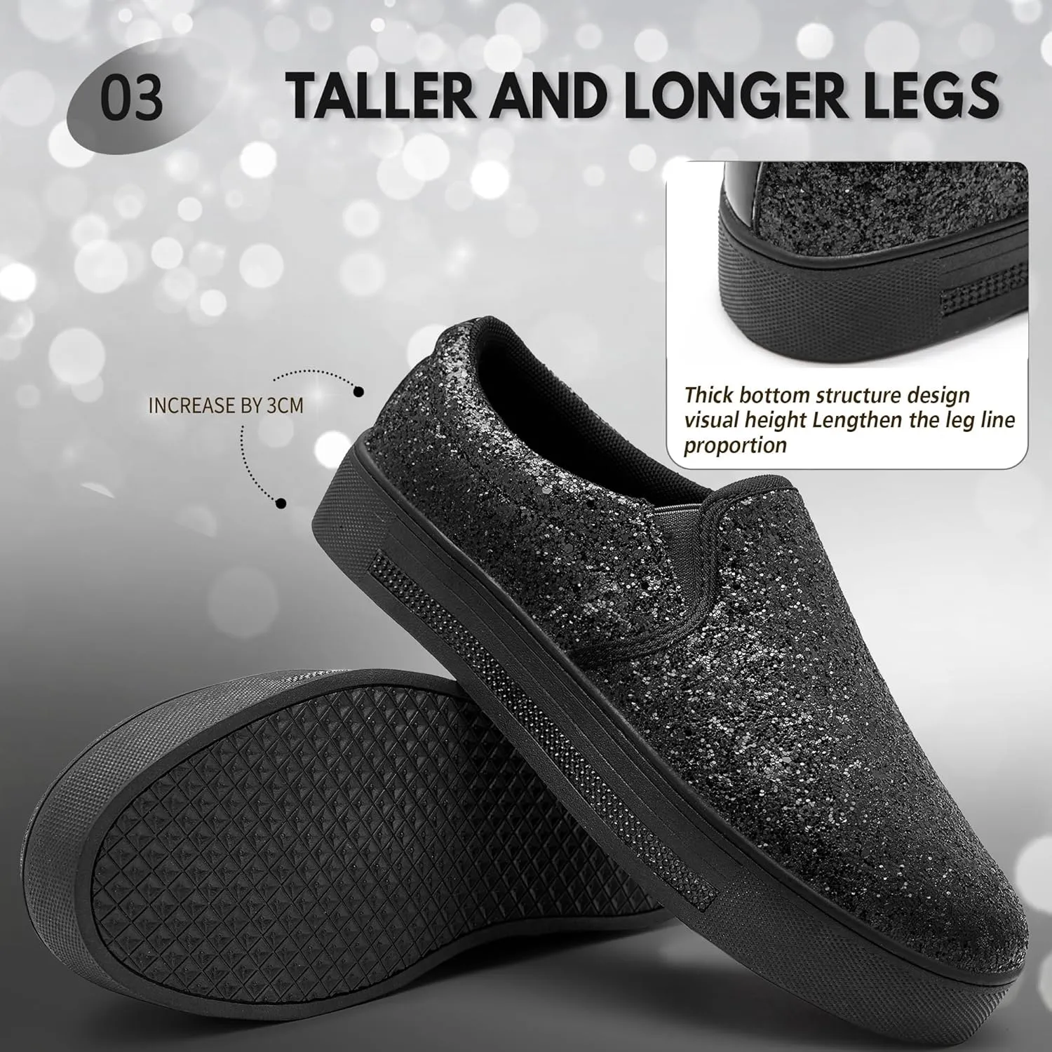 UUBARIS Women's Fashion Loafers Rhinestone Glitter Sneakers Sparkly Tennis Shoes Casual Platform Loafers Bling Slip-on Shoes