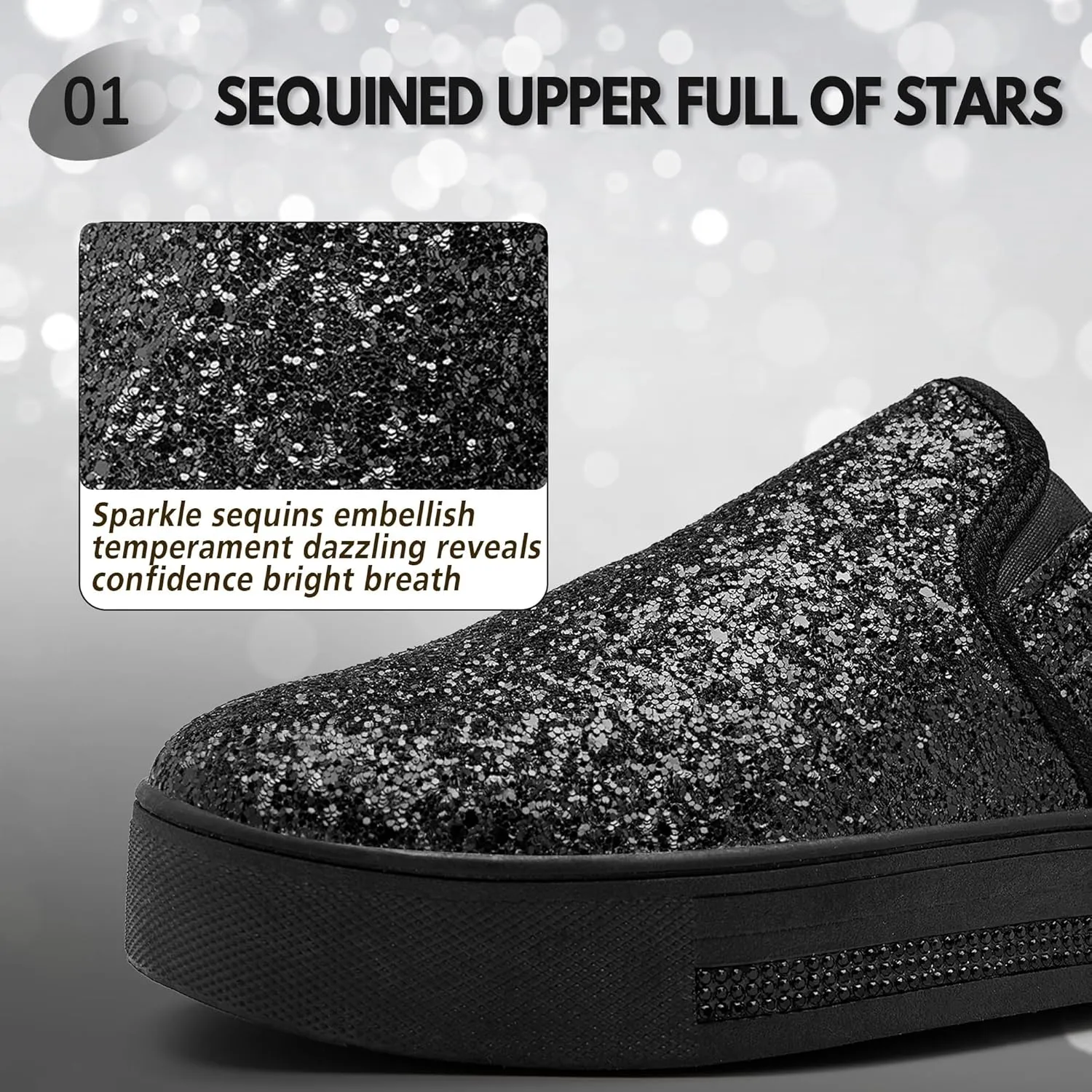 UUBARIS Women's Fashion Loafers Rhinestone Glitter Sneakers Sparkly Tennis Shoes Casual Platform Loafers Bling Slip-on Shoes