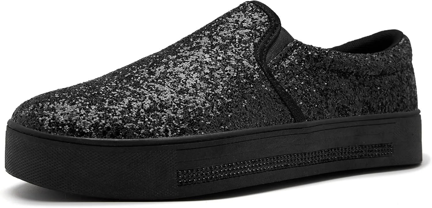 UUBARIS Women's Fashion Loafers Rhinestone Glitter Sneakers Sparkly Tennis Shoes Casual Platform Loafers Bling Slip-on Shoes