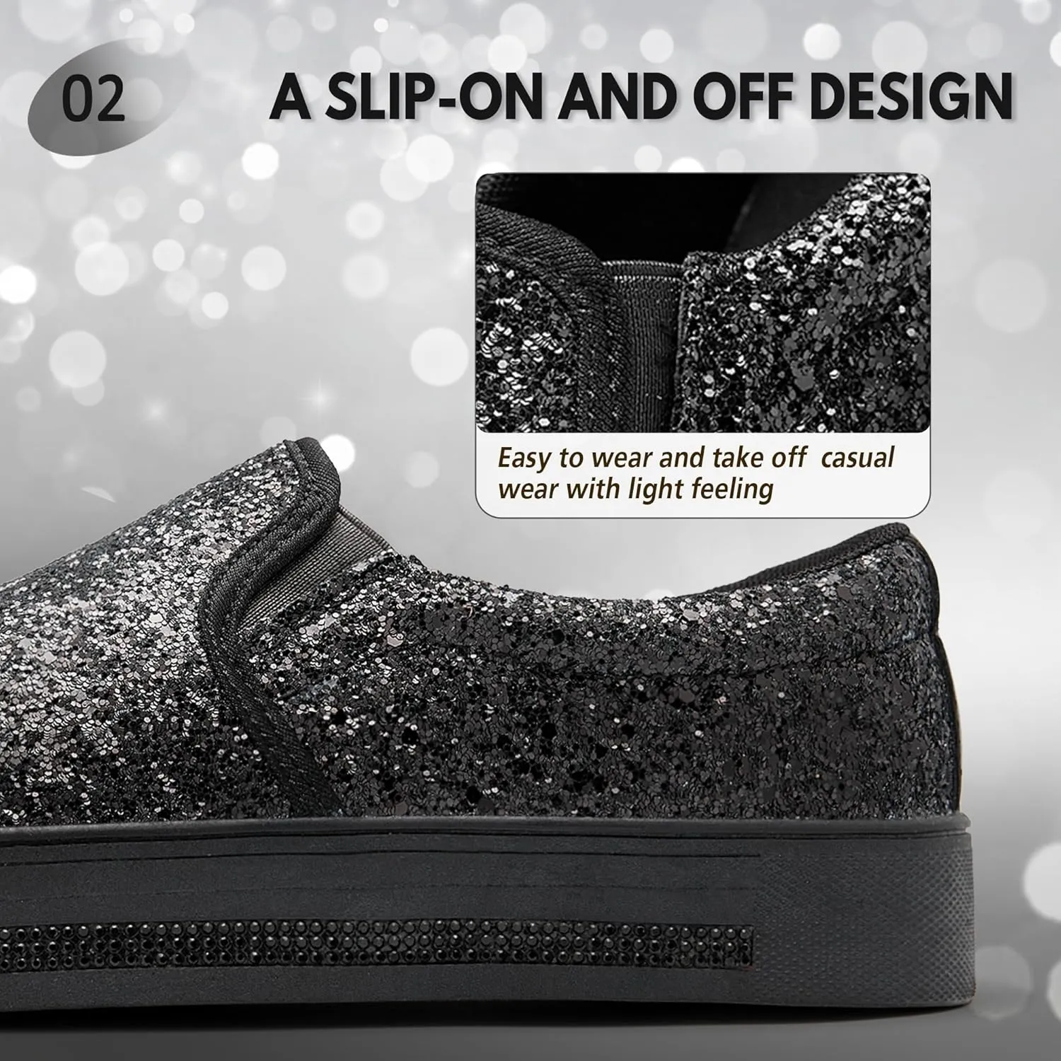 UUBARIS Women's Fashion Loafers Rhinestone Glitter Sneakers Sparkly Tennis Shoes Casual Platform Loafers Bling Slip-on Shoes