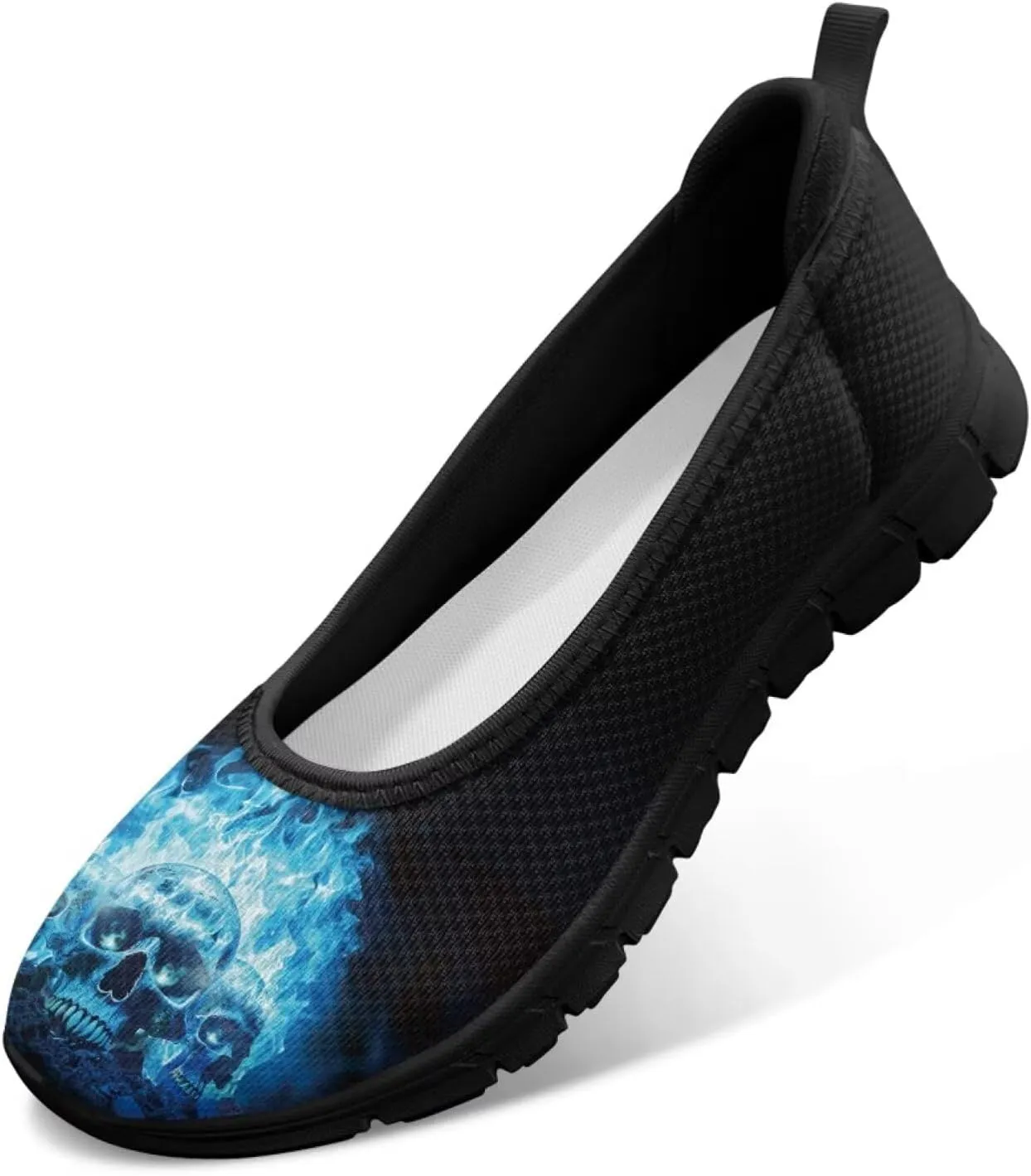 Various Creative Skull Print Walking Shoes Women Lightweight Slip On Ballet Flats Fit Comfort Mesh Casual Sneakers Work & Travel