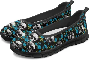 Various Creative Skull Print Walking Shoes Women Lightweight Slip On Ballet Flats Fit Comfort Mesh Casual Sneakers Work & Travel