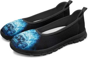 Various Creative Skull Print Walking Shoes Women Lightweight Slip On Ballet Flats Fit Comfort Mesh Casual Sneakers Work & Travel