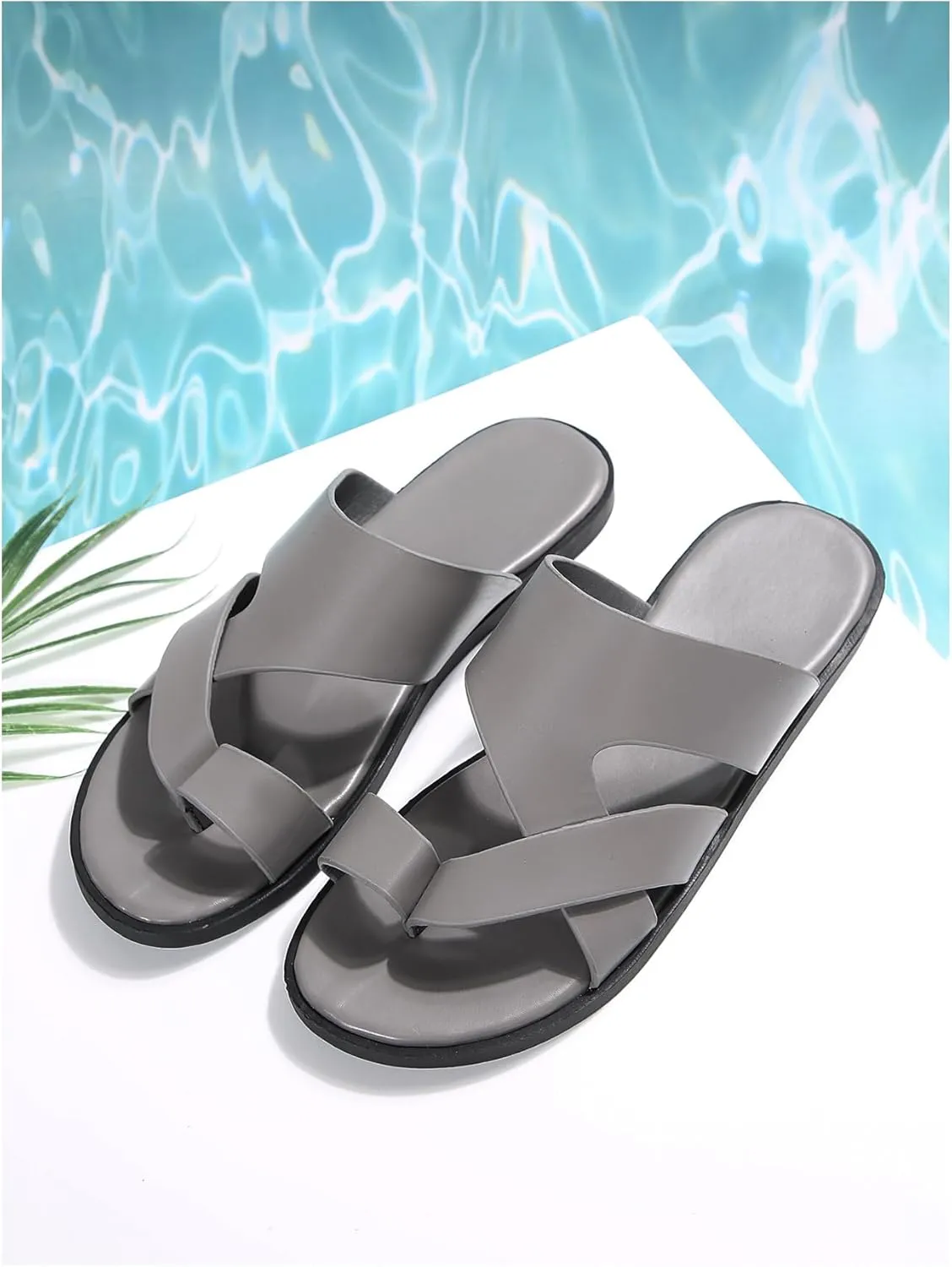 Verdusa Men's Casual Crisscross Leather Flip Flops Thong Sandals