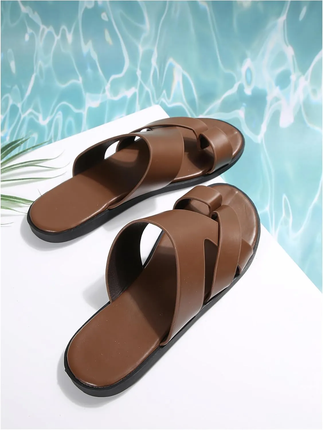 Verdusa Men's Casual Crisscross Leather Flip Flops Thong Sandals