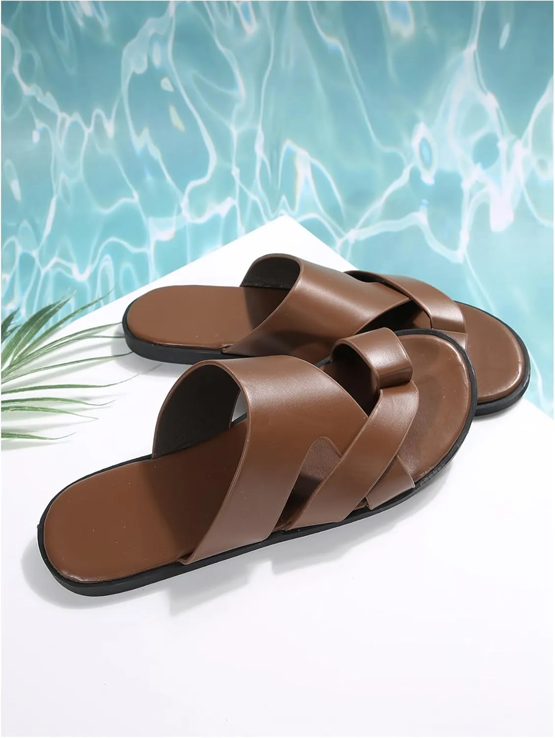 Verdusa Men's Casual Crisscross Leather Flip Flops Thong Sandals