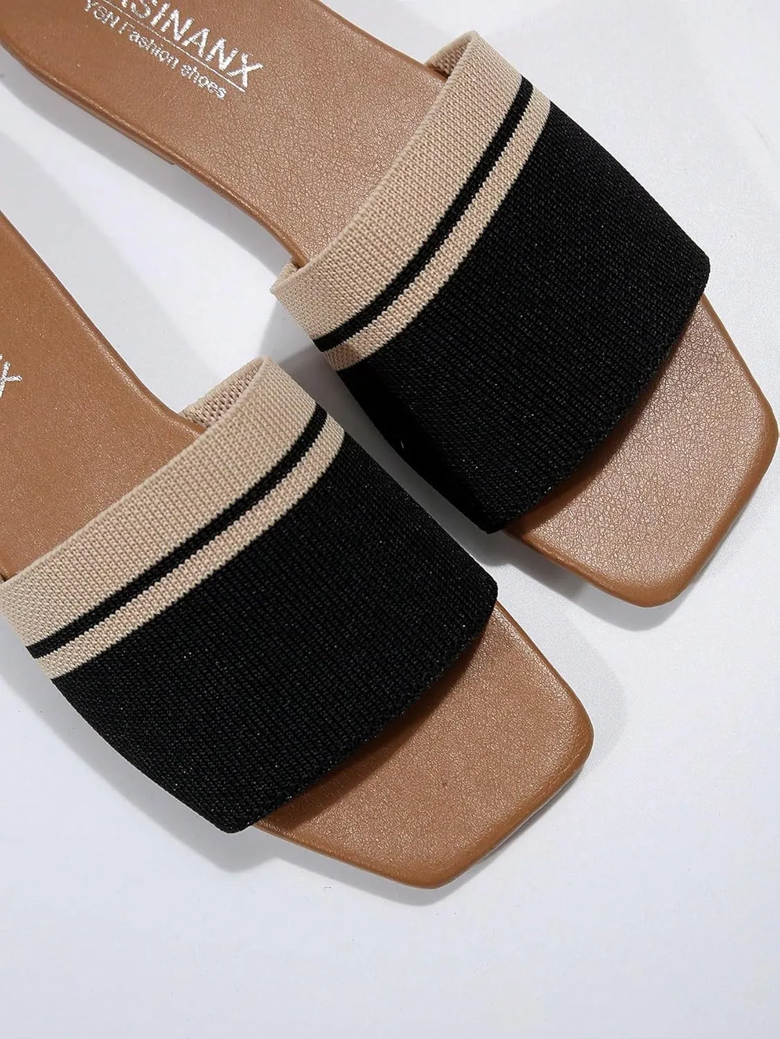 Verdusa Women's Color Block Flat Sandals Open Toe Beach Slides Outdoor Shoes