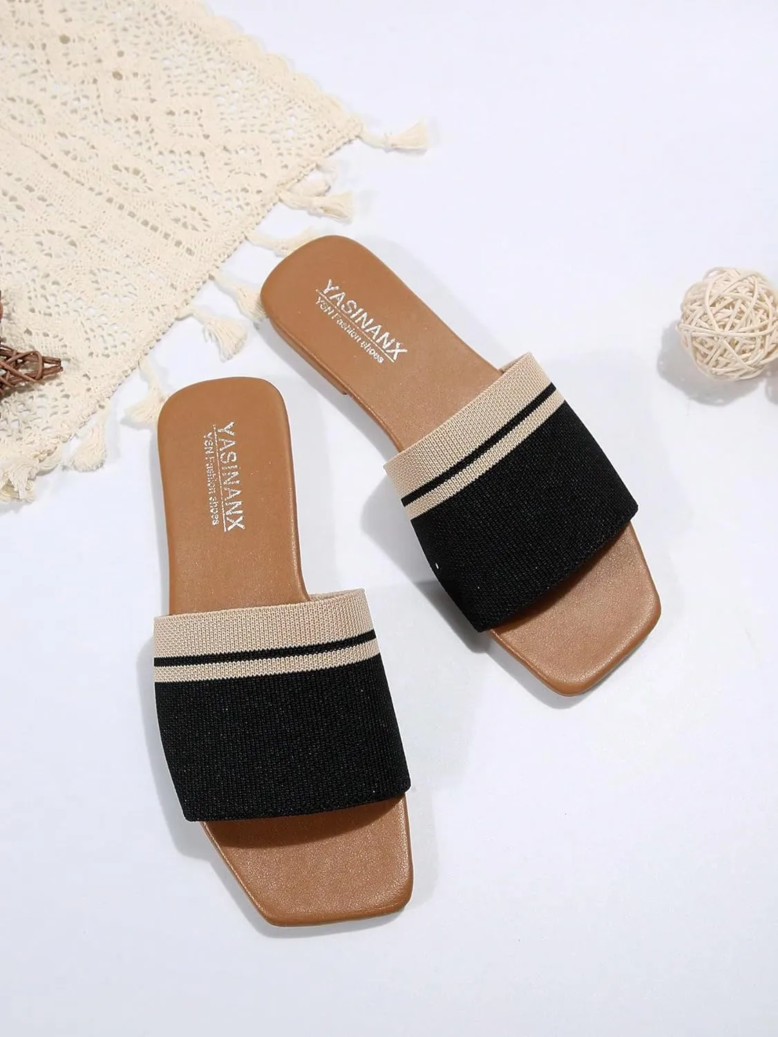 Verdusa Women's Color Block Flat Sandals Open Toe Beach Slides Outdoor Shoes