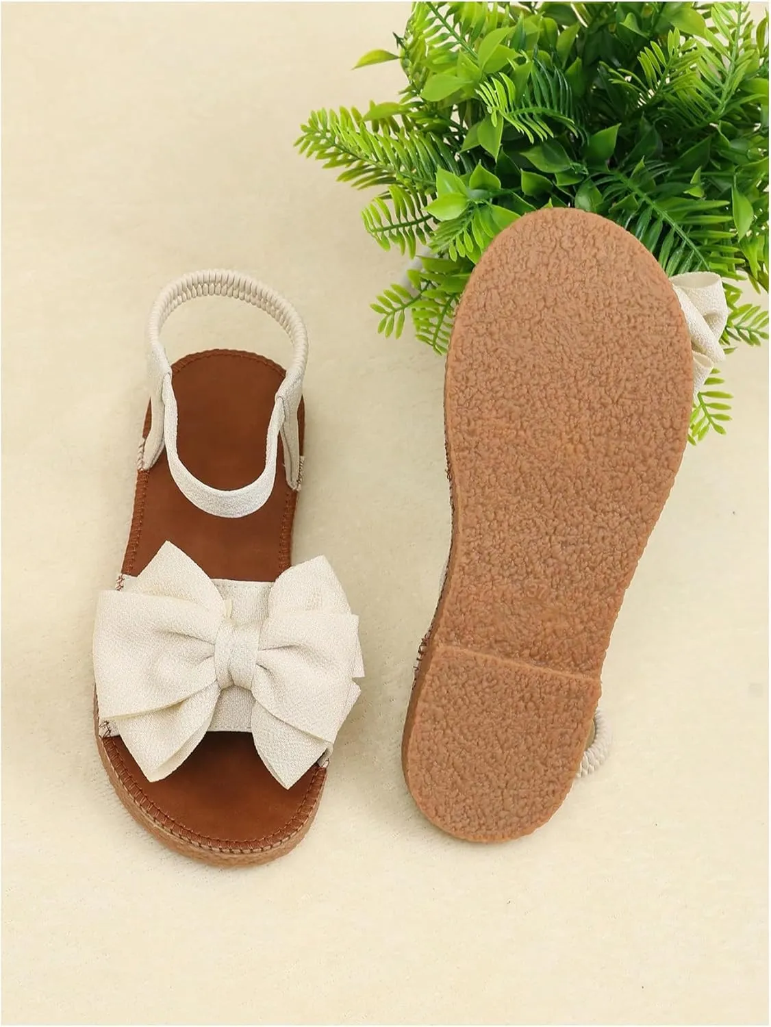Verdusa Women's Coquette Bowknot Ankle Strap Leather Sandals Holiday Beach Flat Sandals
