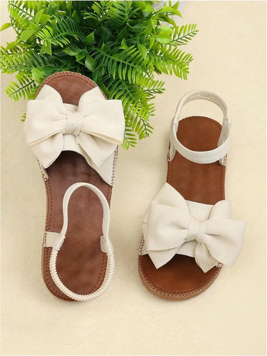 Verdusa Women's Coquette Bowknot Ankle Strap Leather Sandals Holiday Beach Flat Sandals