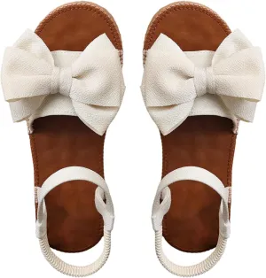 Verdusa Women's Coquette Bowknot Ankle Strap Leather Sandals Holiday Beach Flat Sandals