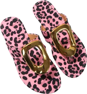 Verdusa Women's Leopard Print Flip Flops Flat Sandals Casual Summer Thong Sandals