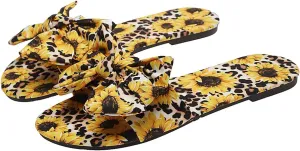Verdusa Women's Leopard Print Sandals Bow Front Open Toe Slip on Flat Sandals