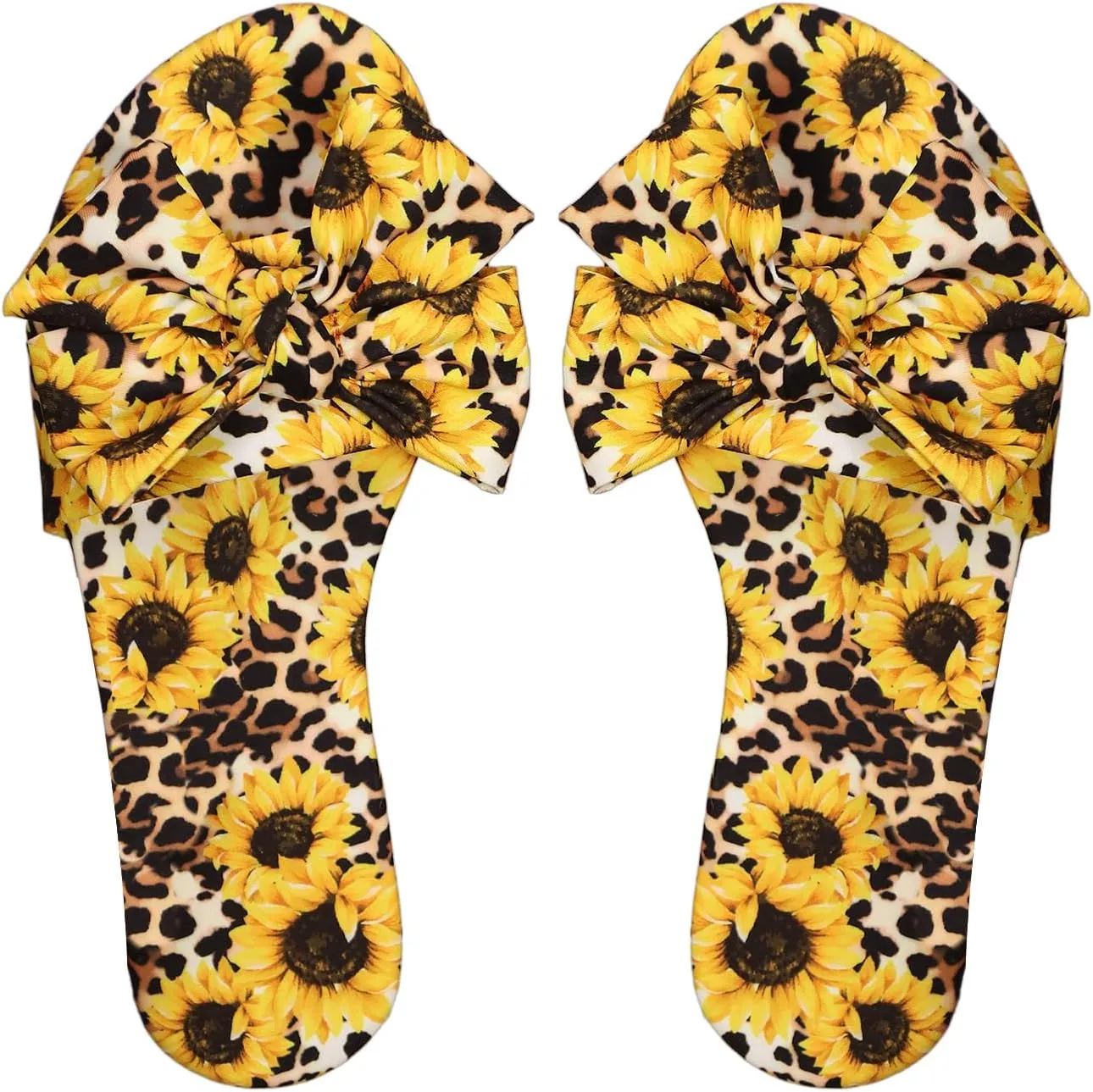 Verdusa Women's Leopard Print Sandals Bow Front Open Toe Slip on Flat Sandals