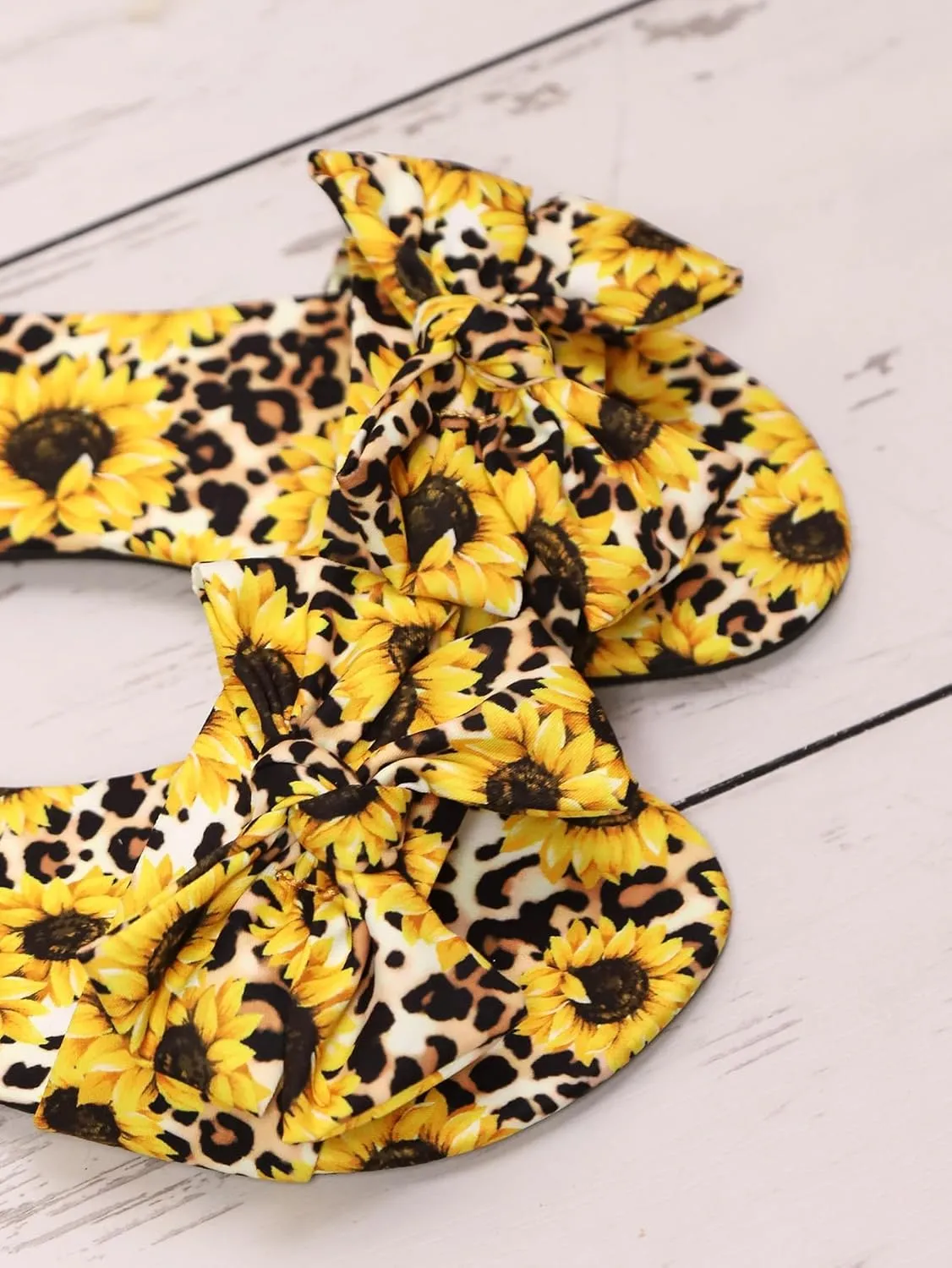Verdusa Women's Leopard Print Sandals Bow Front Open Toe Slip on Flat Sandals