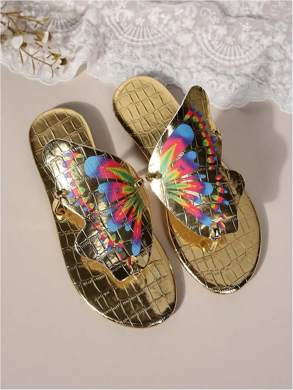 Verdusa Women's Open Toe Butterfly Sandals Slip on Slippers Summer Thong Sandals