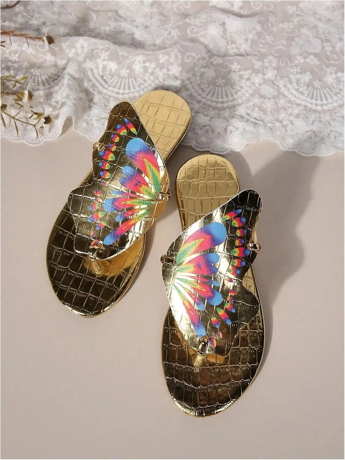 Verdusa Women's Open Toe Butterfly Sandals Slip on Slippers Summer Thong Sandals