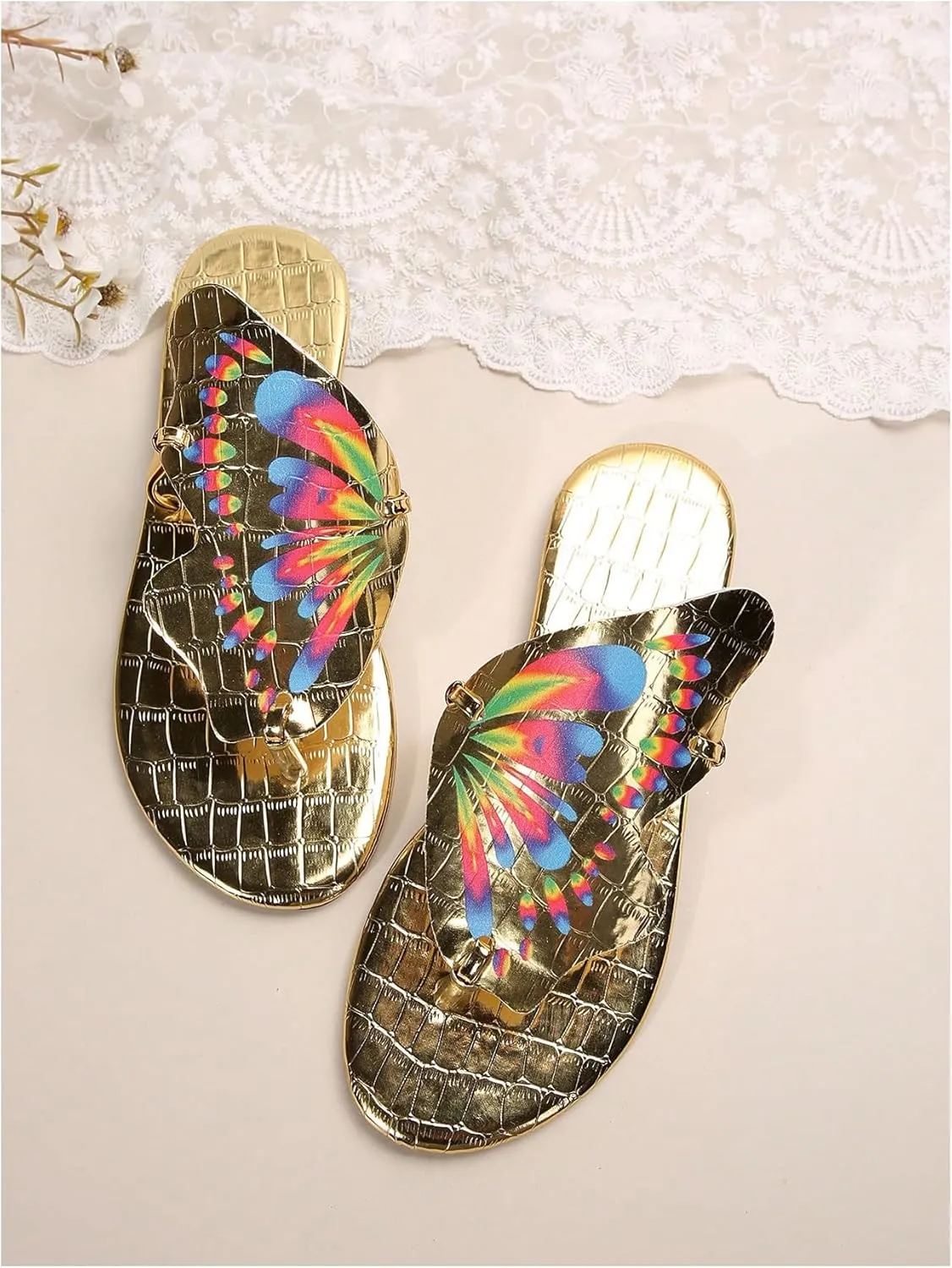 Verdusa Women's Open Toe Butterfly Sandals Slip on Slippers Summer Thong Sandals