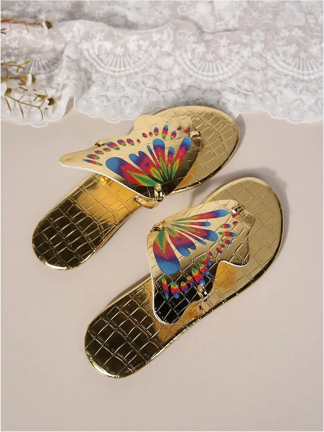 Verdusa Women's Open Toe Butterfly Sandals Slip on Slippers Summer Thong Sandals