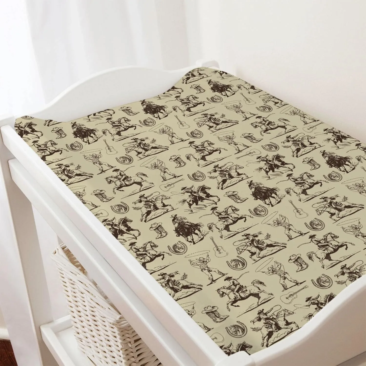 Vintage Western Cowboy Baby Changing Pad Covers for Boy Girl 32''x16'' Country Cowboy Hat Boots Guitar Fitted Diaper Change Table Pad Mats Wild West Soft Breathable Nursery Cradle & Bassinet Sheets