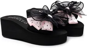 VOKLIN Women's Bohemian Bowknot Wedge High Heel Slide Sandals Summer Comfort Nonslip Platform Beach Sandal