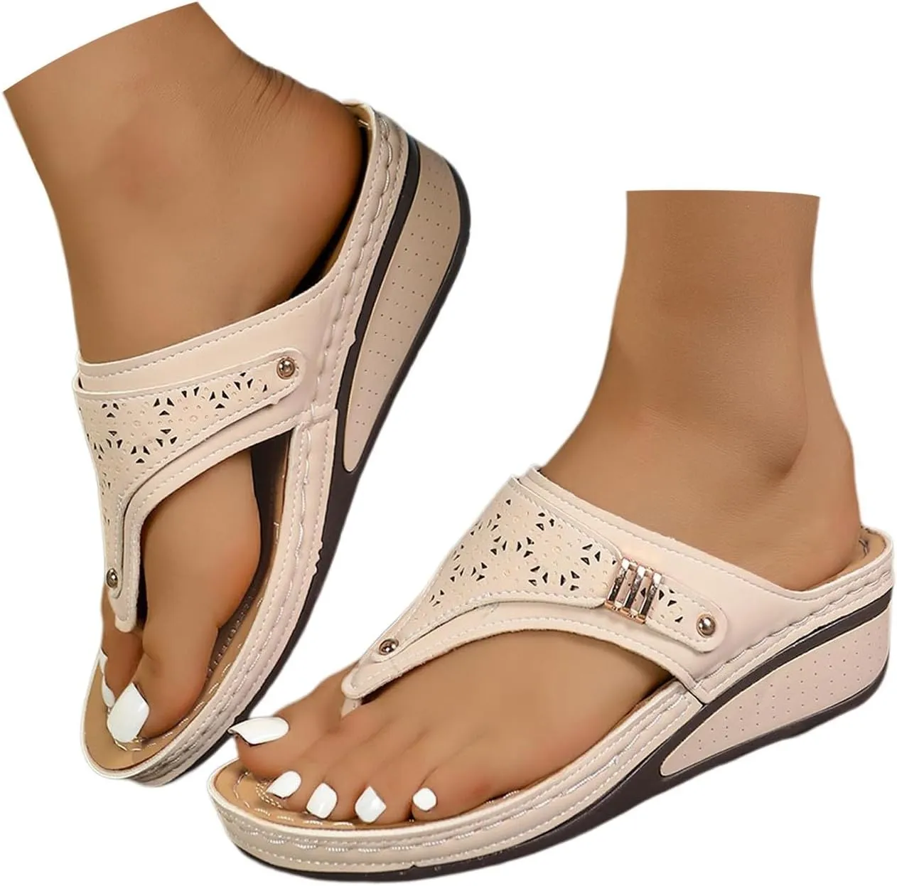 Walking Sandals Women Comfort Arch Support Orthopedic Wedge Sandals Dressy Summer Casual Slip On Flats Flip Flops