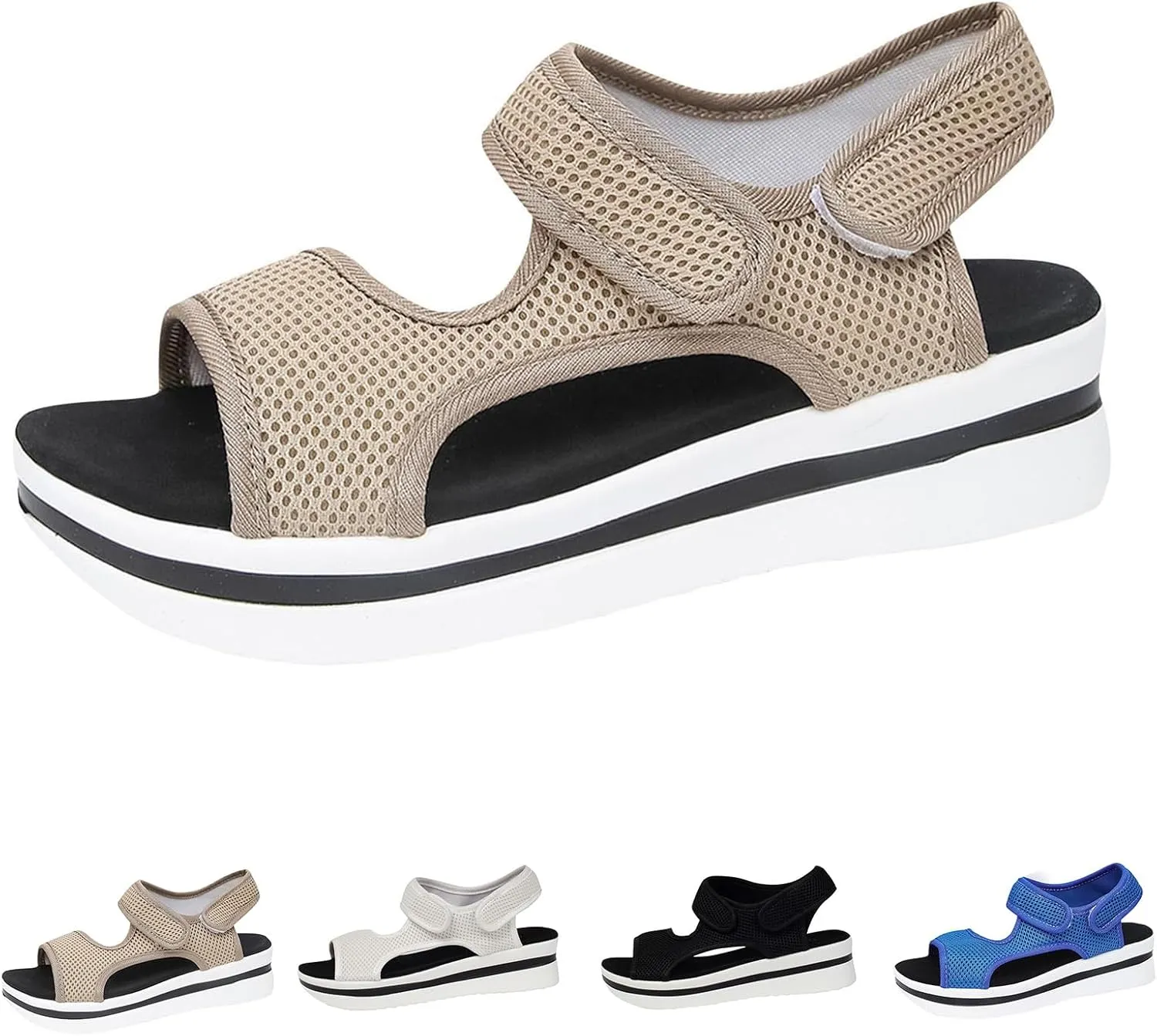 Walking Sandals Women Orthopedic Comfortable Hiking Slip On Platform Sandals Thick Athletic Cushion Adjustable Strap Summer Shoes with Comfortable Plantar Fasciitis Arch Support