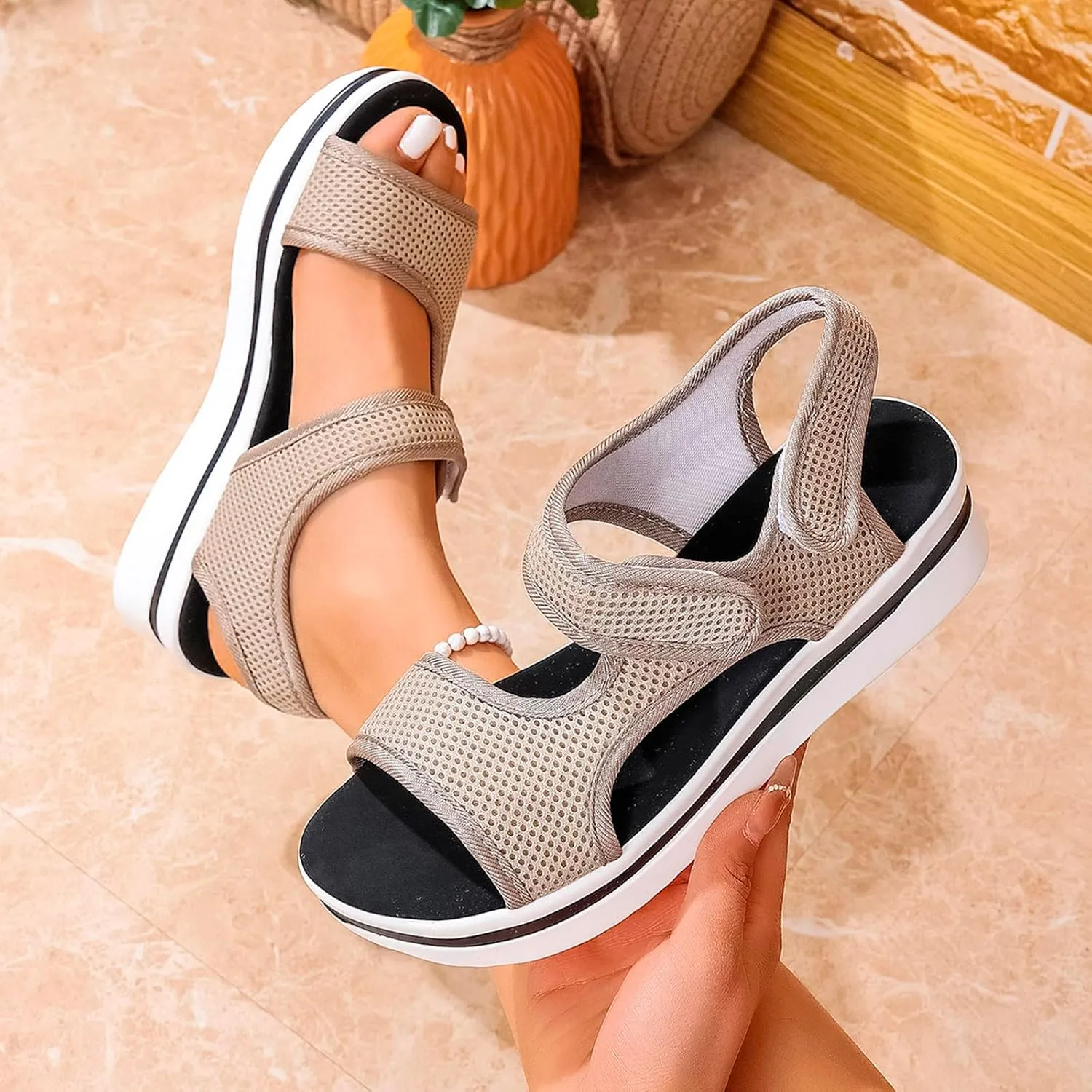 Walking Sandals Women Orthopedic Comfortable Hiking Slip On Platform Sandals Thick Athletic Cushion Adjustable Strap Summer Shoes with Comfortable Plantar Fasciitis Arch Support