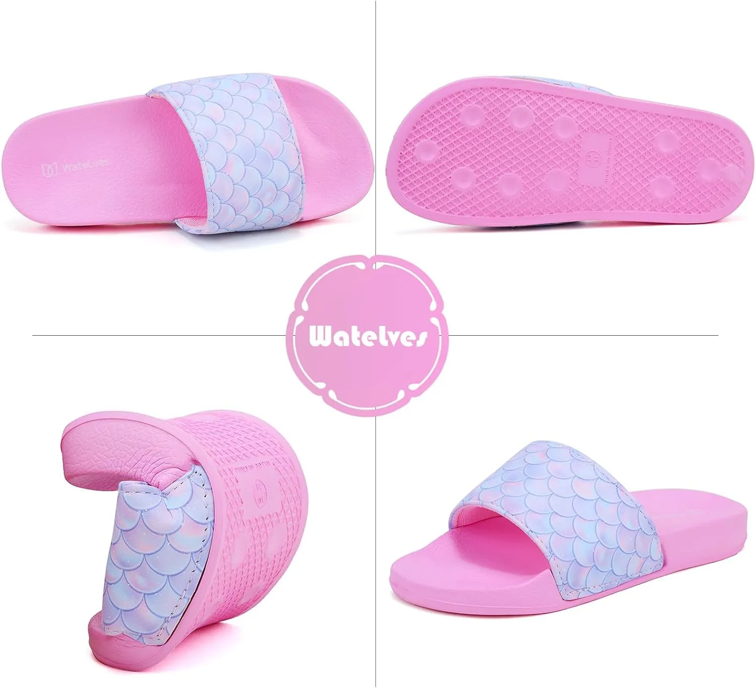 WateLves Girls & Boys Slide Sandals Kids Summer Slippers Slip On for Outdoor Beach Pool Shower (Little Kid/Big Kid)