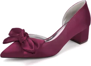 Wedding Shoes Women Bride Pointed Toe Heels Wedding Low Heels Bridal Shoes Slip-On Low Block Heel 4.5Cm