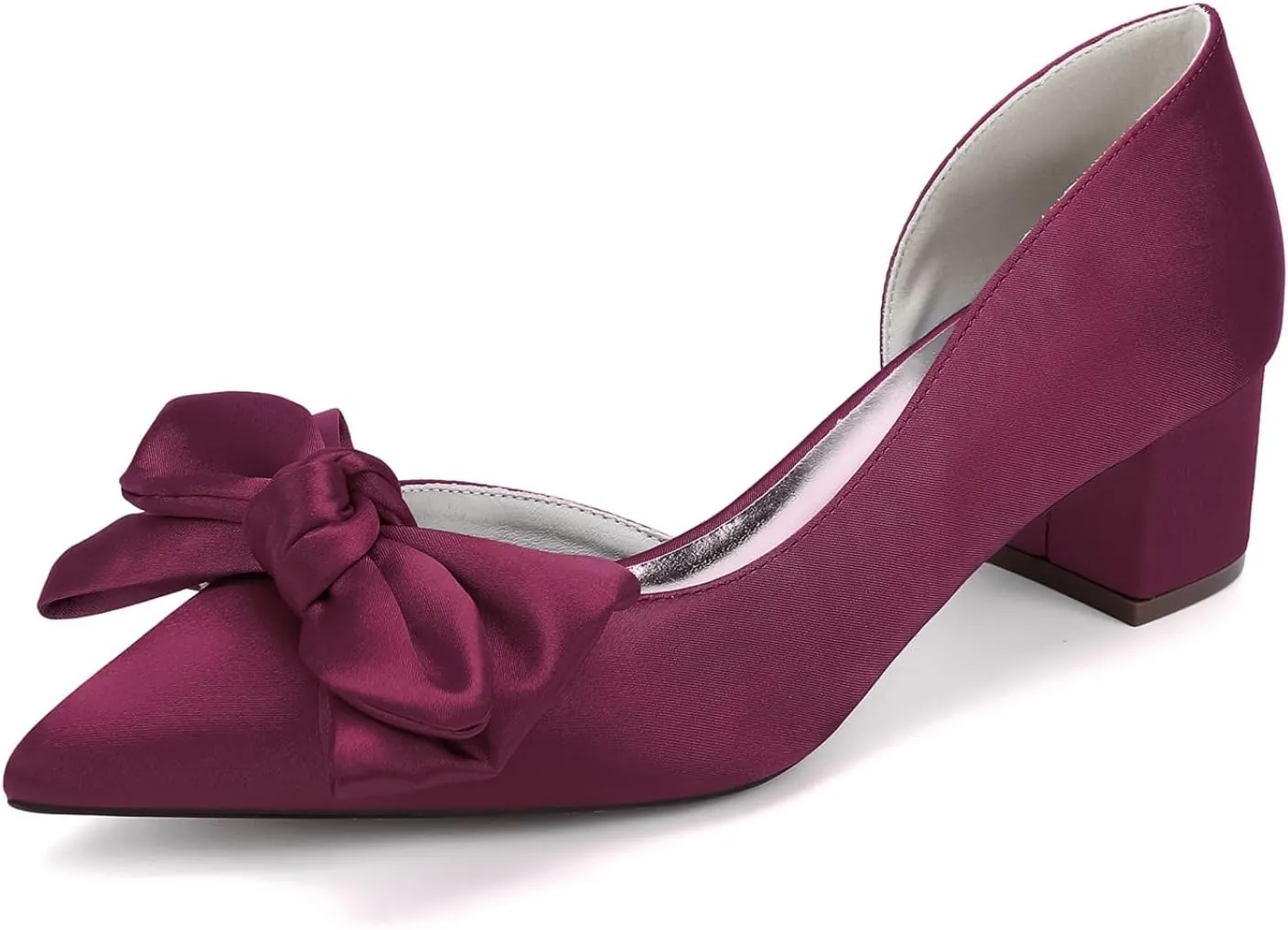 Wedding Shoes Women Bride Pointed Toe Heels Wedding Low Heels Bridal Shoes Slip-On Low Block Heel 4.5Cm