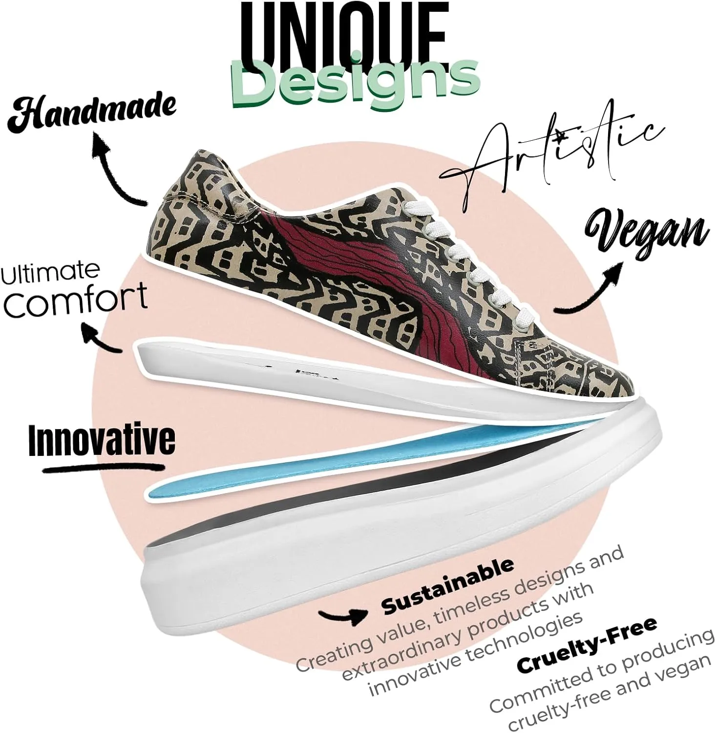 Wedge Platform Sneakers for Women - Handmade Vegan Leather, Unique Chunky Sneakers