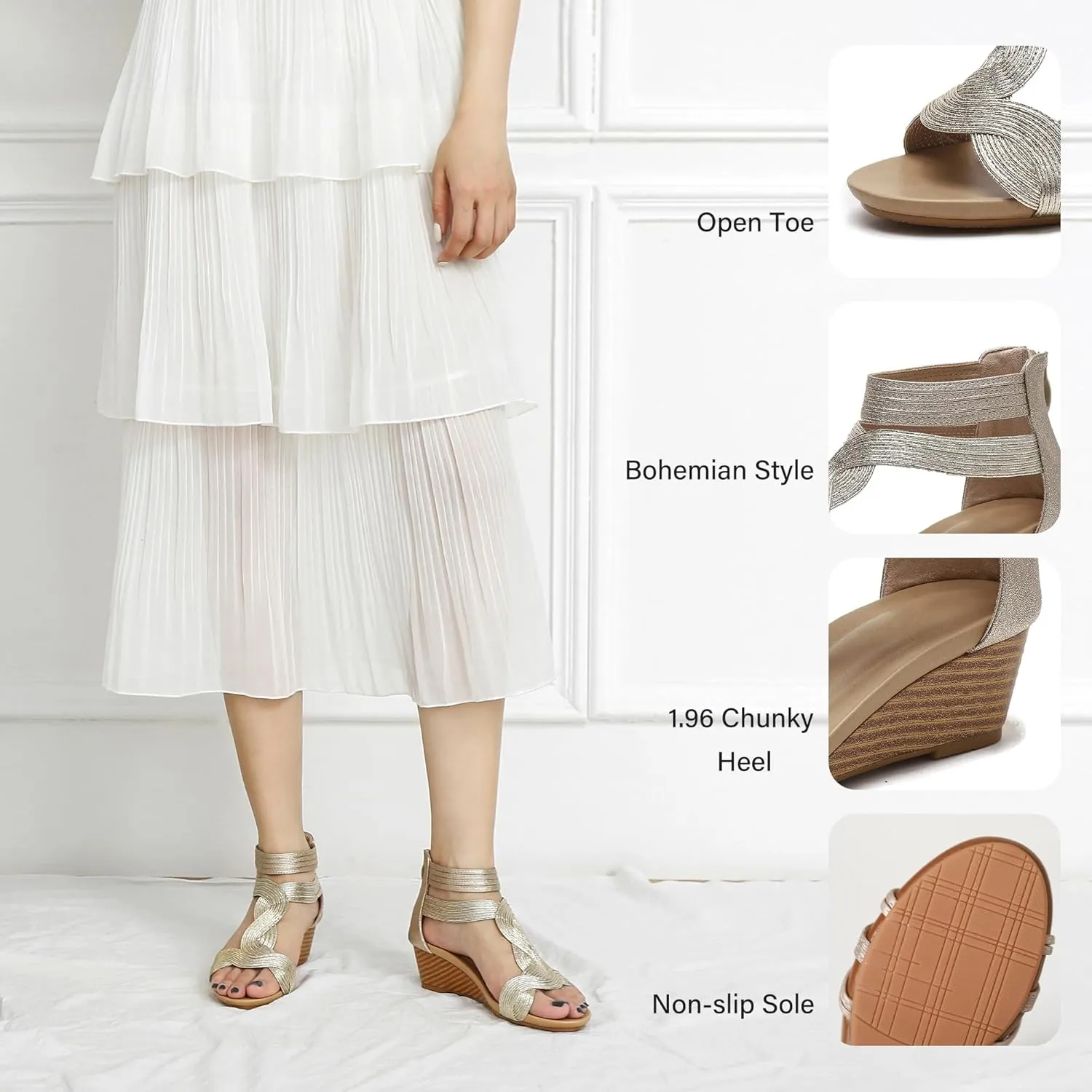 Wedge Sandals for Women Bohemia Open Toe Casual Summer Womens Sandals Roman High Heel Dressy Womens Beach Shoes