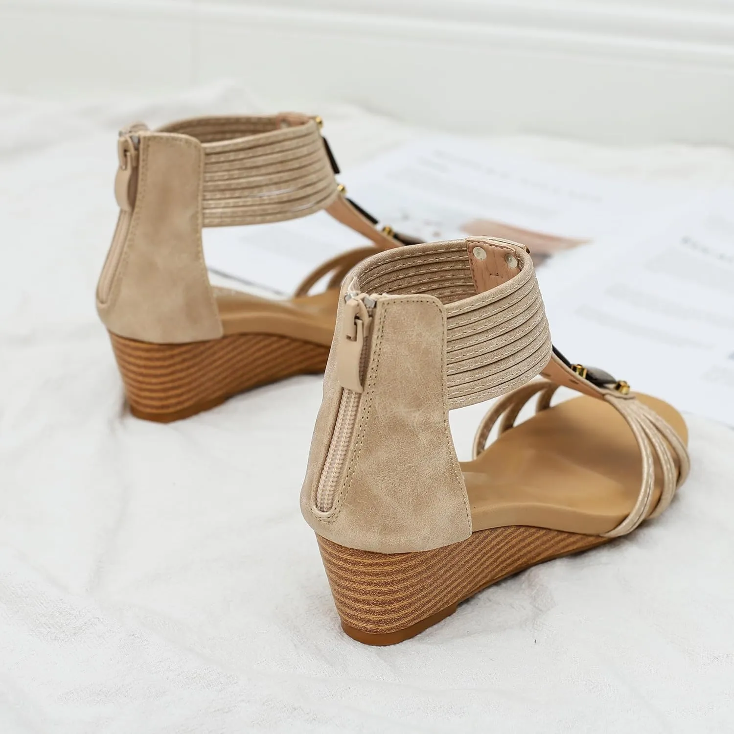 Wedge Sandals for Women Bohemia Open Toe Casual Summer Womens Sandals Roman High Heel Dressy Womens Beach Shoes
