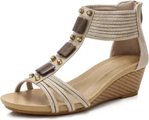 Wedge Sandals for Women Bohemia Open Toe Casual Summer Womens Sandals Roman High Heel Dressy Womens Beach Shoes