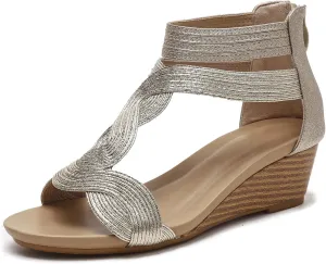 Wedge Sandals for Women Bohemia Open Toe Casual Summer Womens Sandals Roman High Heel Dressy Womens Beach Shoes