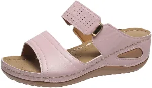 Wedge Sandals for Women Casual Summer Comfortable Fish Mouth Open Toe Double Straps Slip-on Slipper Novelty Trendy Stitched Outdoor Ladies Shoes