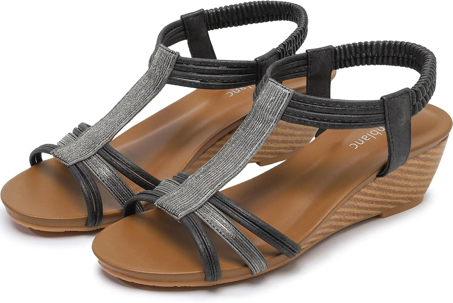 Wedge Sandals for Women Dressy - Comfortable Elastic Ankle Strap Wedges Sandals Open Toe Casual Summer Shoes