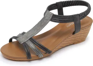 Wedge Sandals for Women Dressy - Comfortable Elastic Ankle Strap Wedges Sandals Open Toe Casual Summer Shoes