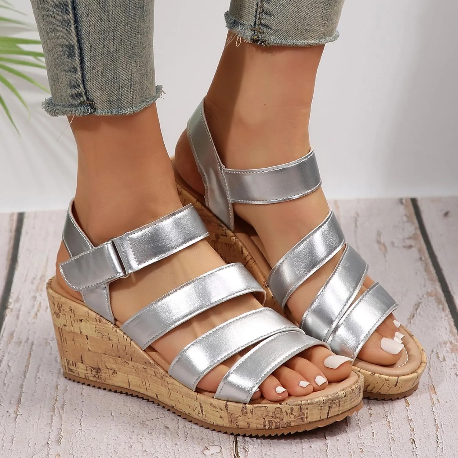 Wedge Sandals for Women Dressy Wide Orthopedic Slides Platform Sandals Gladiator Open Toe Adjustable Ankle Strap Sandal Comfort Slingback Casual Shoes