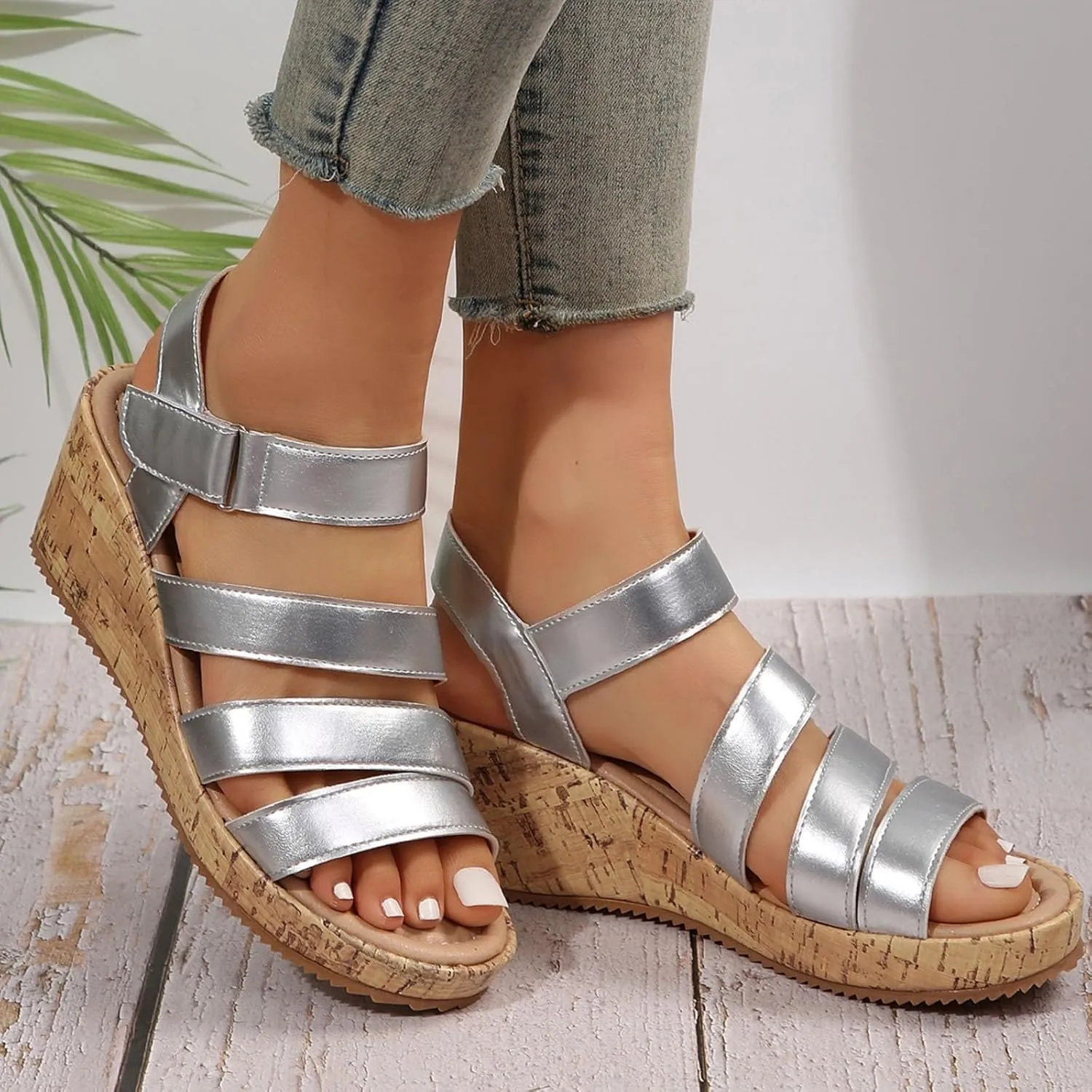 Wedge Sandals for Women Dressy Wide Orthopedic Slides Platform Sandals Gladiator Open Toe Adjustable Ankle Strap Sandal Comfort Slingback Casual Shoes